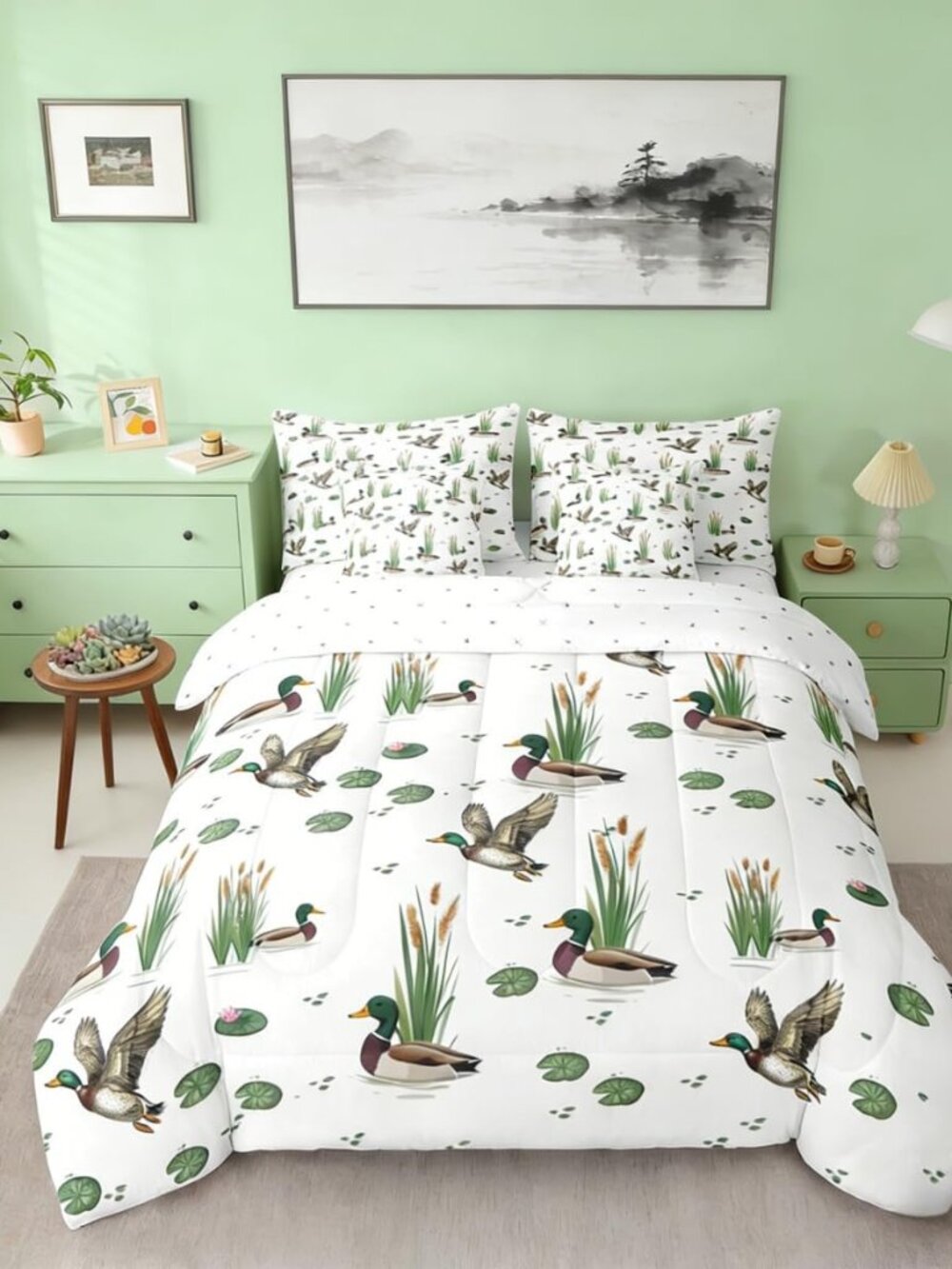 Mallard Duck Bed in A Bag Full Size Hunting and Fishing Kids Comforter Set Woodl
